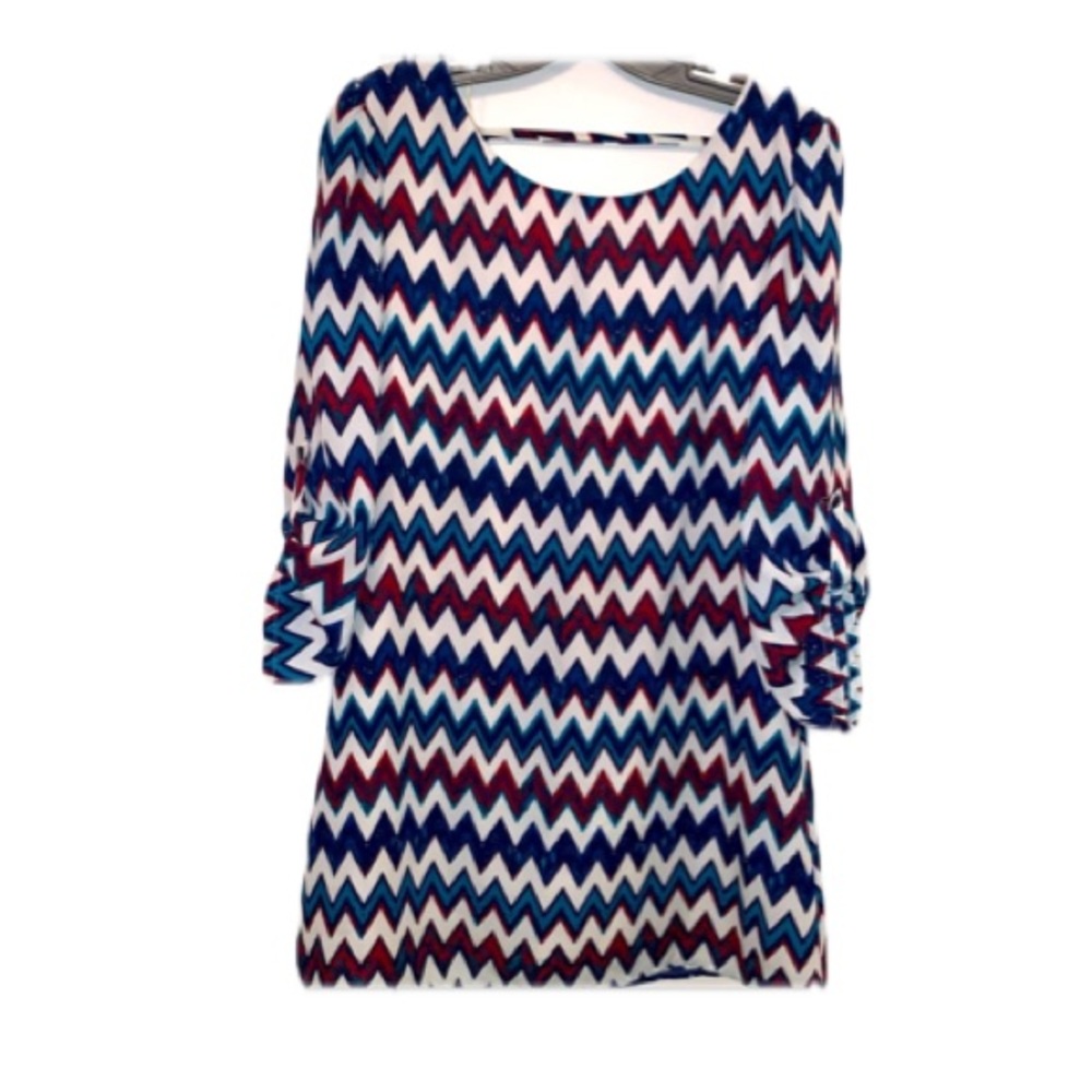 Speechless XS Zig Zag Tan Polyester Lined Tunic